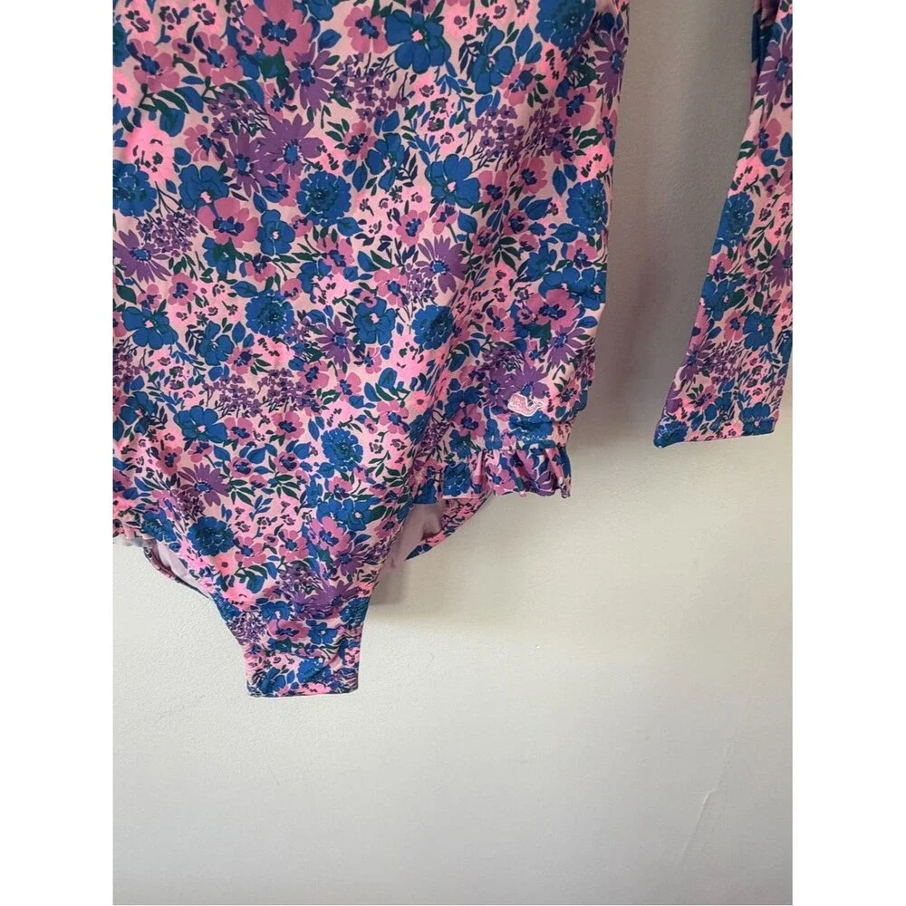 Vineyard Vines Pink & Blue Floral Long-Sleeve One-Piece Swimsuit size large (16)